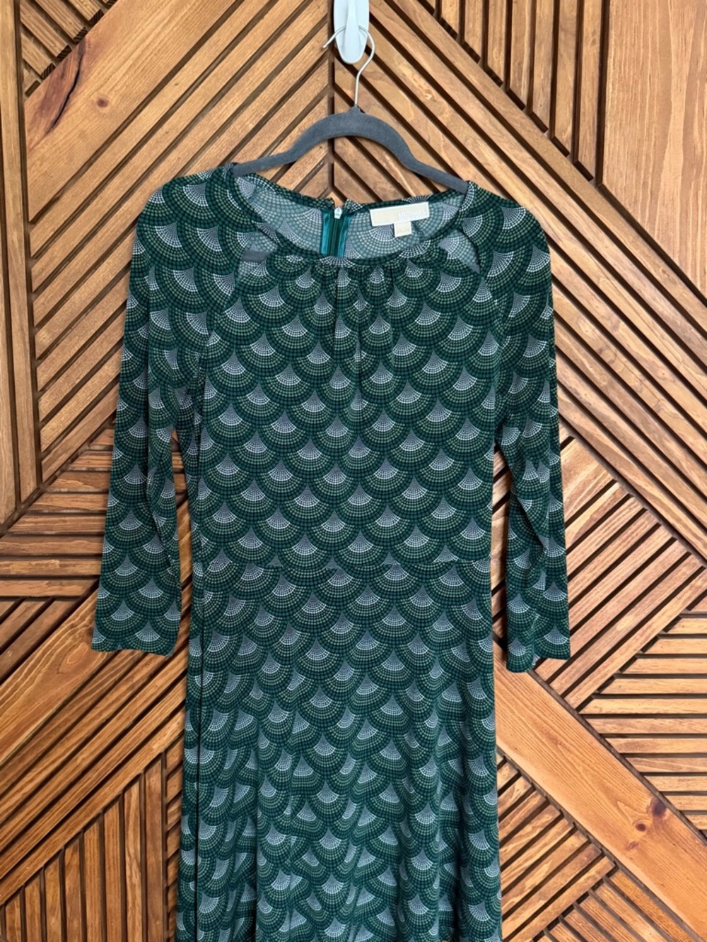 Michael Kors Green and White Art Deco Print Dress- Small